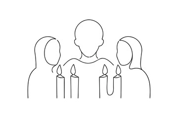 Simple line drawing man two women candles