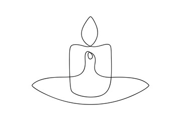 Single line drawing of a lit candle minimalist design