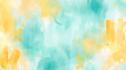 Watercolor artwork hand-painted in vibrant yellow and turquoise tones.