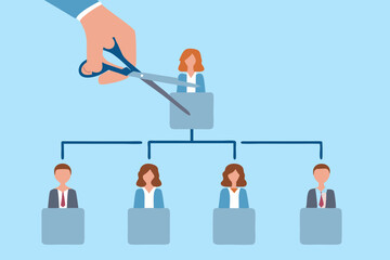 Downsizing Company Structure with Scissors Cutting Top Management Position in Corporate Hierarchy Business Restructuring and Reorganization Illustration