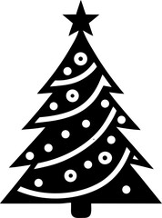 Festive black and white christmas tree icon perfect for holiday season designs and decorative elements
