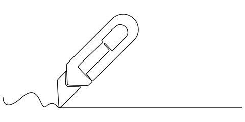 continuous one line drawing of a stationery knife, Cutter knife in continuous one line art drawing, Utility knife, blade, sharp, Stationery knife one line art. Continuous line drawing of repair, pro.