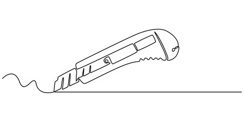 continuous one line drawing of a stationery knife, Cutter knife in continuous one line art drawing, Utility knife, blade, sharp, Stationery knife one line art. Continuous line drawing of repair, pro.