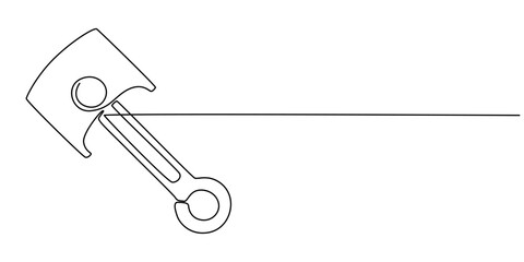 Engine piston continuous one line drawing, Minimalist vector illustration of a piston with a single connecting rod, Connecting Rod With Piston Drawing, Automotive Engineering Line icon, Sketch Design.