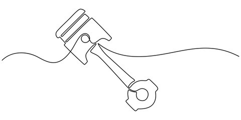 Engine piston continuous one line drawing, Minimalist vector illustration of a piston with a single connecting rod, Connecting Rod With Piston Drawing, Automotive Engineering Line icon, Sketch Design.