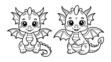 Cute Baby Dragon Cartoon Illustration for Coloring Book and Kids Fantasy Designs
