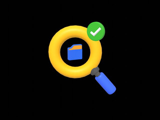 Yellow computer folder with paper files, documents. Business, file management concept. 3d vector icon. 3D minimal style.