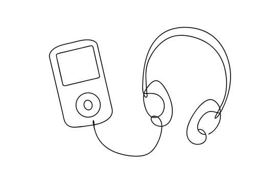 Simple line drawing of mp3 player and headphones