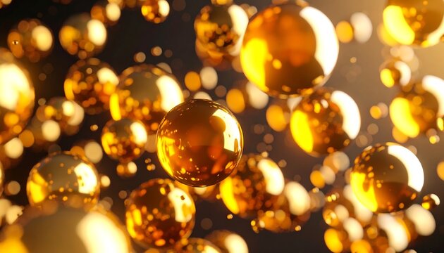 Golden spheres floating in dark space