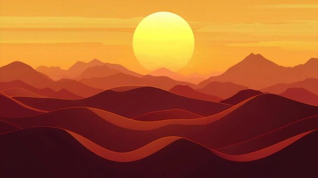 Sunset over a desert mountain range