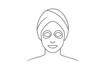 Woman with face mask and hair towel line drawing