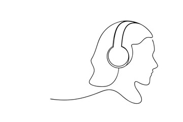 Minimalist line drawing person wearing headphones listening music
