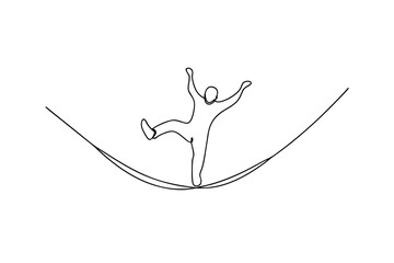 Man balancing on tightrope line drawing minimalist art