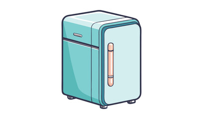 Cartoon Illustration of a RetroStyle Teal Refrigerator with Silver Handle on White Background