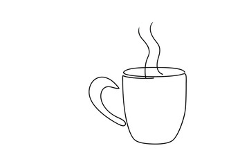 Single line drawing hot coffee cup steam mug