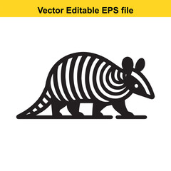 Striped Armadillo Icon: Vector Editable EPS file, Black and White Illustration