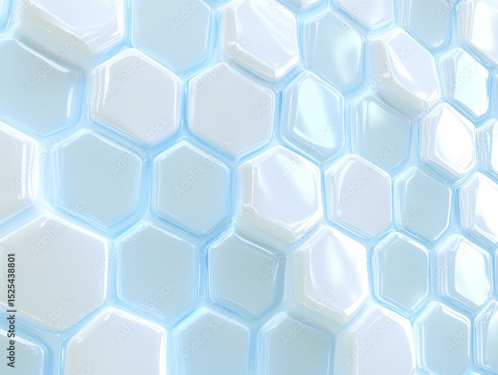 Poster abstract hexagon pattern blue and white glossy texture, abstract background, 3d render 3d rendering,