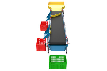 Obraz premium High-Resolution 3D Render of Cutting-Edge Automatic Seafood Fish Sorting Machine Conveyor Belt for Efficient Industrial Food Processing Automation Technology and Quality Control Isolated PNG.