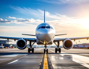 Airplane on tarmac at sunset