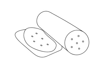 Line drawing of salami sausage and slice