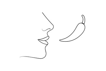 Woman smelling a chili pepper line art drawing