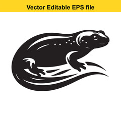 Stylized Black and White Lizard Illustration with a Swirling Tail