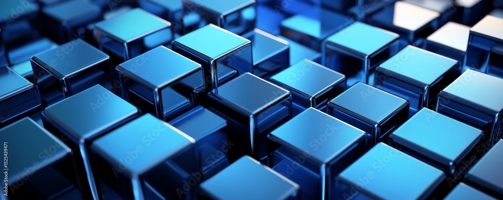 Poster blue metallic cubes abstract background, 3d rendering, geometric design 3d rendering, abstract backg