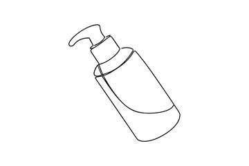 Single line drawing of pump bottle skincare product