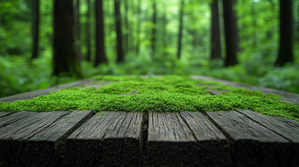 Close-up of vibrant green moss covering a weathered wooden surface, showcasing rich natural texture and organic detail. Vertical composition ideal for nature, design, or eco-themed visuals.

