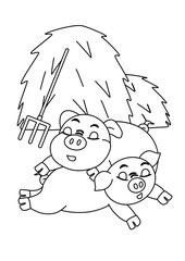 sleeping pigs in the barn, coloring book, coloring page