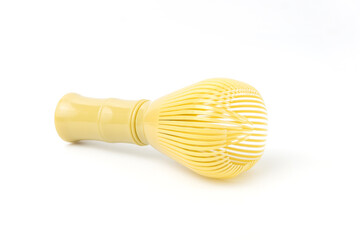 Yellow Kitchen Whisk, Chasen Isolated on White Background with Distinctive Spiral Design