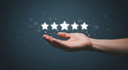 Glowing Stars in Hand Symbolize Quality Service