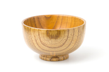 Rustic Wooden Bowl Crafted from Natural Timber on a White Background