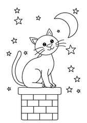 Cat on the chimney, cat on the roof, coloring book for children