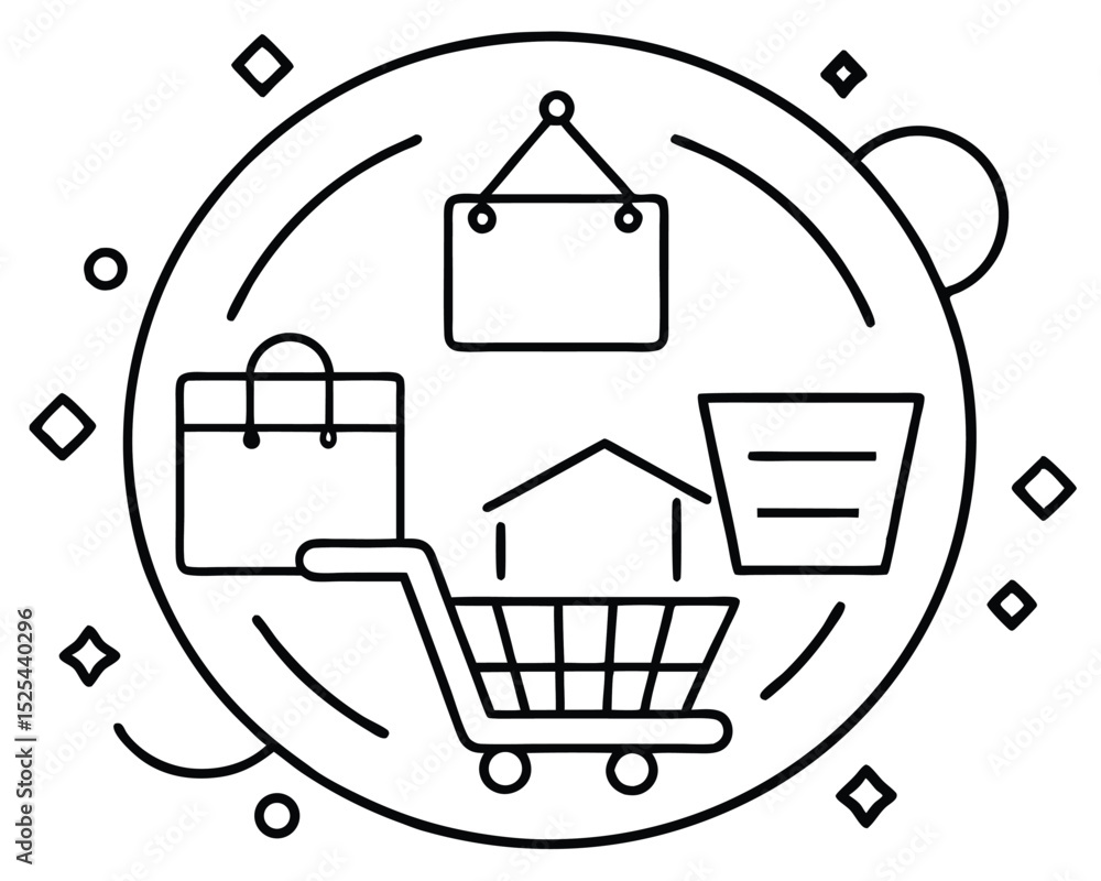 Poster vector shopping cart and basket icons for web and e-commerce design