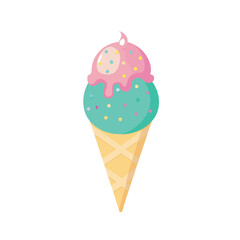 A vibrant 3D vector illustration of a delicious ice cream cone with soft pastel colors, featuring a classic waffle cone and a swirled scoop of ice cream. 