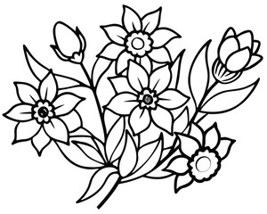 Black and white floral vector illustration with isolated flower sketch, perfect for vintage nature art and spring decoration