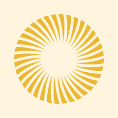 An icon with sun rays on a yellow background. Solar bursts, elements of a shining star. The sun, a starbeam, a flash. Vector Eps 10.