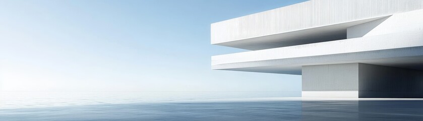 Obraz premium Minimalist Concrete Architecture by the Sea, Architectural Photography, Modern Design Architectural Visualization, Seascape Architecture