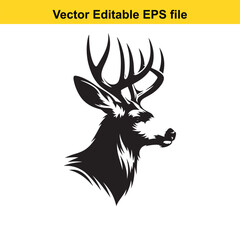 Majestic Mule Deer Buck Head Profile in Black and White