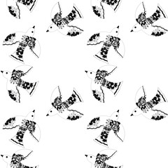 Seamless black and white folk art pattern with decorative flying birds. Ideal for traditional textiles, wallpapers, or wrapping paper designs with a cultural and elegant aesthetic