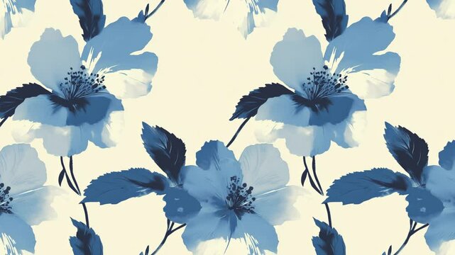 Blue Floral Tile Pattern Looped Animation Background