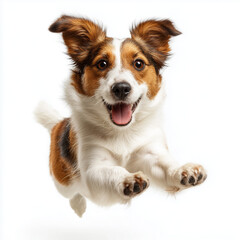Fototapeta premium Joyful Dog in Mid-Air , isolated on white background png
