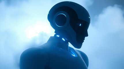 Futuristic Robot in a Cloudy Sky