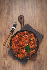 Bigos, bigus is a national Polish dish, made of cabbage and meat, stewed, homemade, no people,