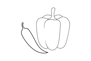 Line drawing of bell pepper and chili pepper vegetables