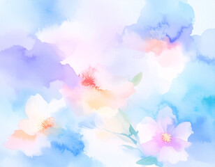 Fototapeta premium Watercolor Flower Blossom Elements color blue orange background 