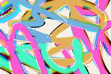 Fototapeta premium Vibrant abstract graffiti-style background with colorful strokes, glitch effects, and paint texture. Perfect for street design, posters, music covers, or modern art projects.