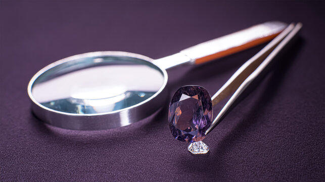 Close up of gemstone with jeweler looking through magnifying glass. - Powered by Adobe