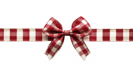 Red and white checkered gingham bow with ribbon on a transparent background, PNG image, PNG file.